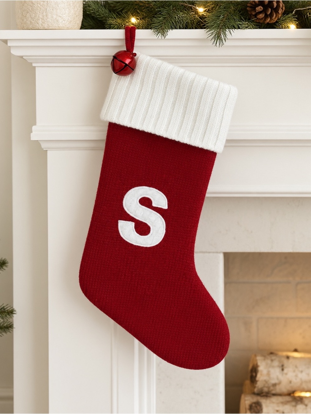 20” St Nicholas Square Cable Knit Monogram Christmas Stocking Letter S With Bell